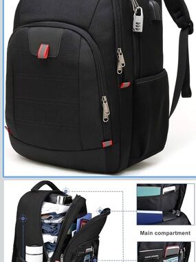 Black Men’s Backpack with Red Accents - Versatile Travel & Work Bag